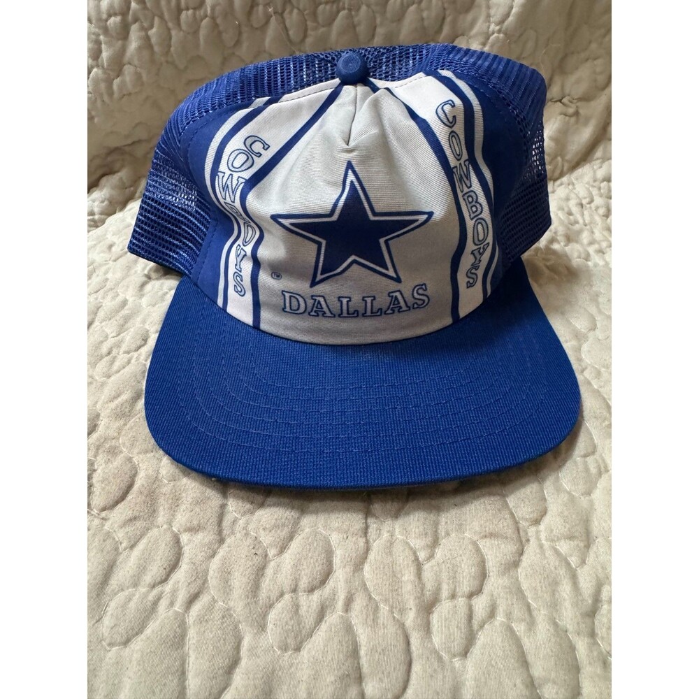Vintage Dallas Cowboys New Era Trucker Hat Snapback Made in USA Blue White Mesh